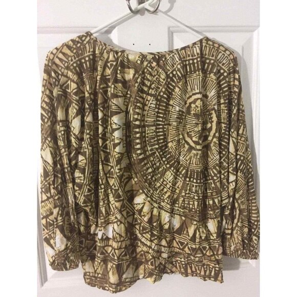 Chico's Brown Aztec Tie Die Short Sleeve Pattern Tee Women Sz 1 - Picture 2 of 6